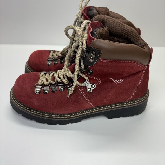 VTG Westway Red Suede Hiking Boots Mountaineer Style Womens 7 Gorpcore Cabincore - Picture 6 of 10